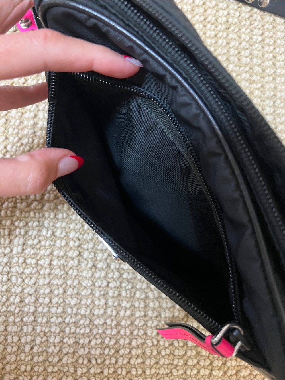 Prada Black Nylon Crossbody Bag with Pink Studded Strap Accent - Picture 5 of 6